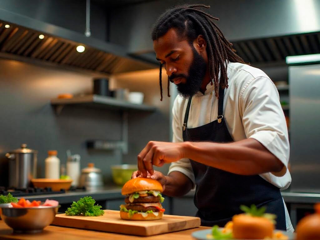 homem preparando hamburguer artesanal